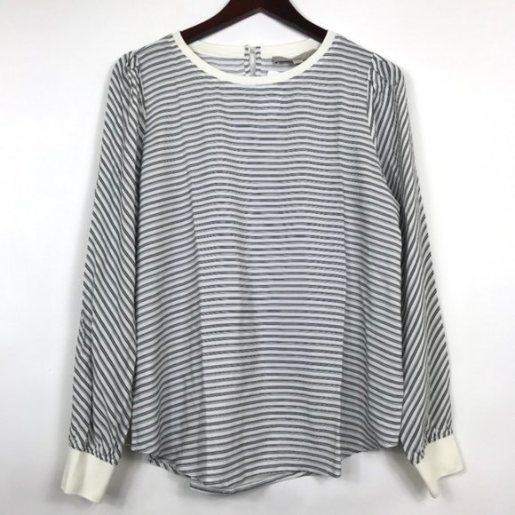 LOFT Tops - LOFT Women Small Blouse Striped Blue Back Key Hole
